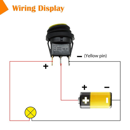 HiSport KCD1-8-101NW 10PCS Waterproof Round Rocker Toggle Switch 2 Position DC 12V 20A ON-Off with LED Light SPST 3 Pins Yellow