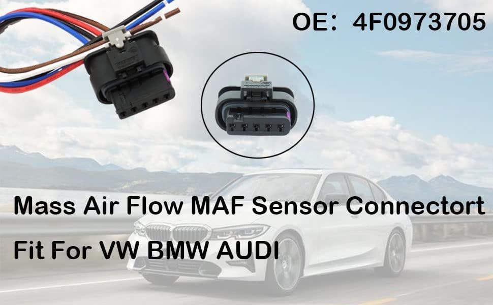 HiSport Mass Air Flow Sensor Connector Compatible with Audi A3 A4 A5 A6 A7 A8 MAF Compatible with Allroad Q3 Q5 Q7 R8 RS3 RS5 RS7 S3 S4 S5 S6 S7 S8 SQ5 SQ7 SQ8 Replaces 4F0973705