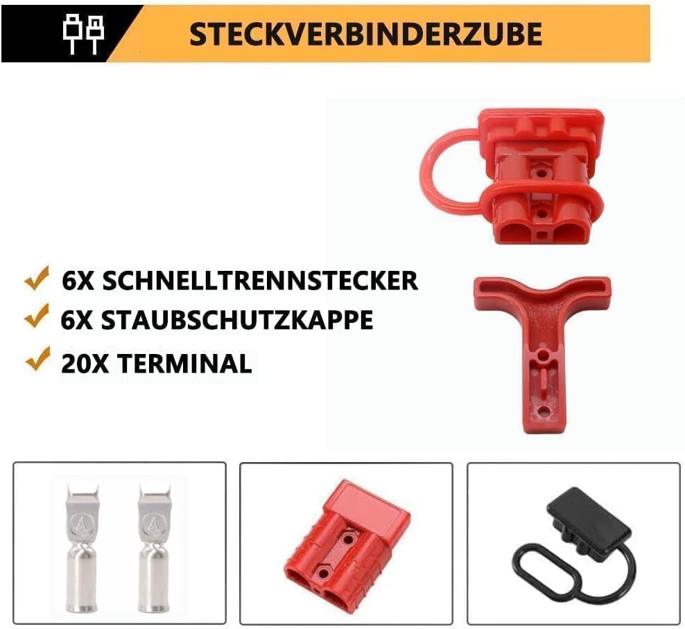 HISports 6X 50A Batterie Schnellanschluss ，3X 50A Griff Netzanschluss ，6 Staubschutzdeckel, ideal für Windenanhänger (6 AWG, rot)