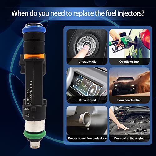 HiSport Fuel Injector 0280158119 6PCS Compatible with Jeep Wrangler 2007-2010 3.8L,Compatible with Dodge Grand Caravan 2008-2010 3.3/3.8L,Compatible with Chrysler Town & Country 2008-2010 3.3/3.8L