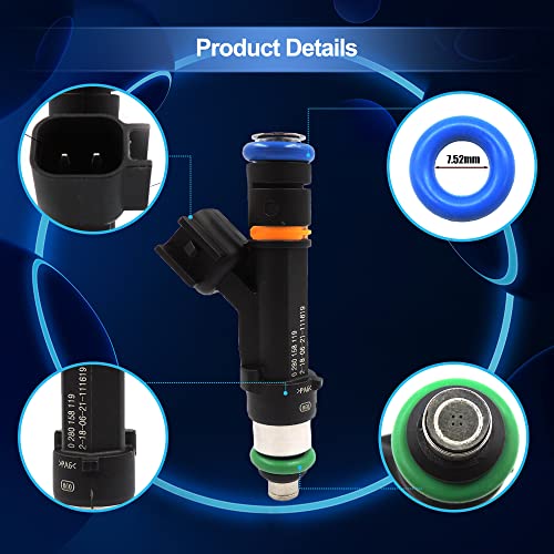HiSport Fuel Injector 0280158119 6PCS Compatible with Jeep Wrangler 2007-2010 3.8L,Compatible with Dodge Grand Caravan 2008-2010 3.3/3.8L,Compatible with Chrysler Town & Country 2008-2010 3.3/3.8L