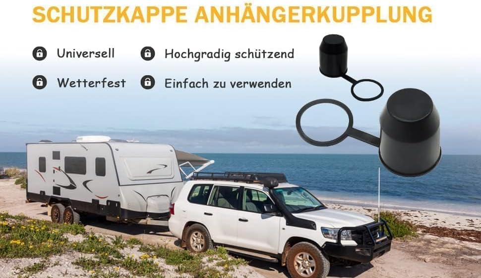 HISports Anhängerkupplung Abdeckung, 2-teilig, staubdichter und wasserdichter Anhängerkupplungsschutz mit Sicherungsring für Auto, Wohnmobil, Anhänger, Kugelkopfschutz 50 mm