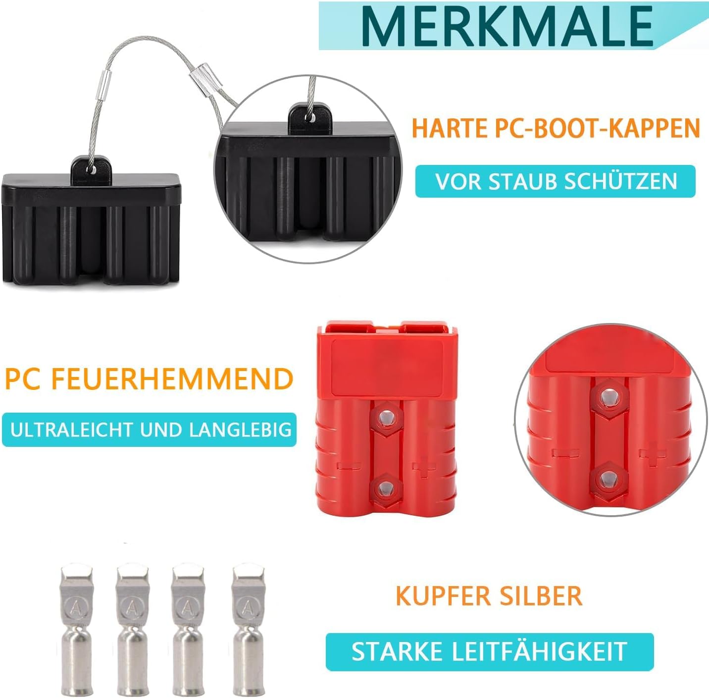 HISports 175A Batterie-Schnellanschluss-Stecker, 2 Stück, 1/0 Gauge Harness, 12-36 V, Schnellanschluss, Überbrückungskabel, Bergungssätze für Autos, ATVs, Hebebühnen, Motoren, Anhänger, Rot