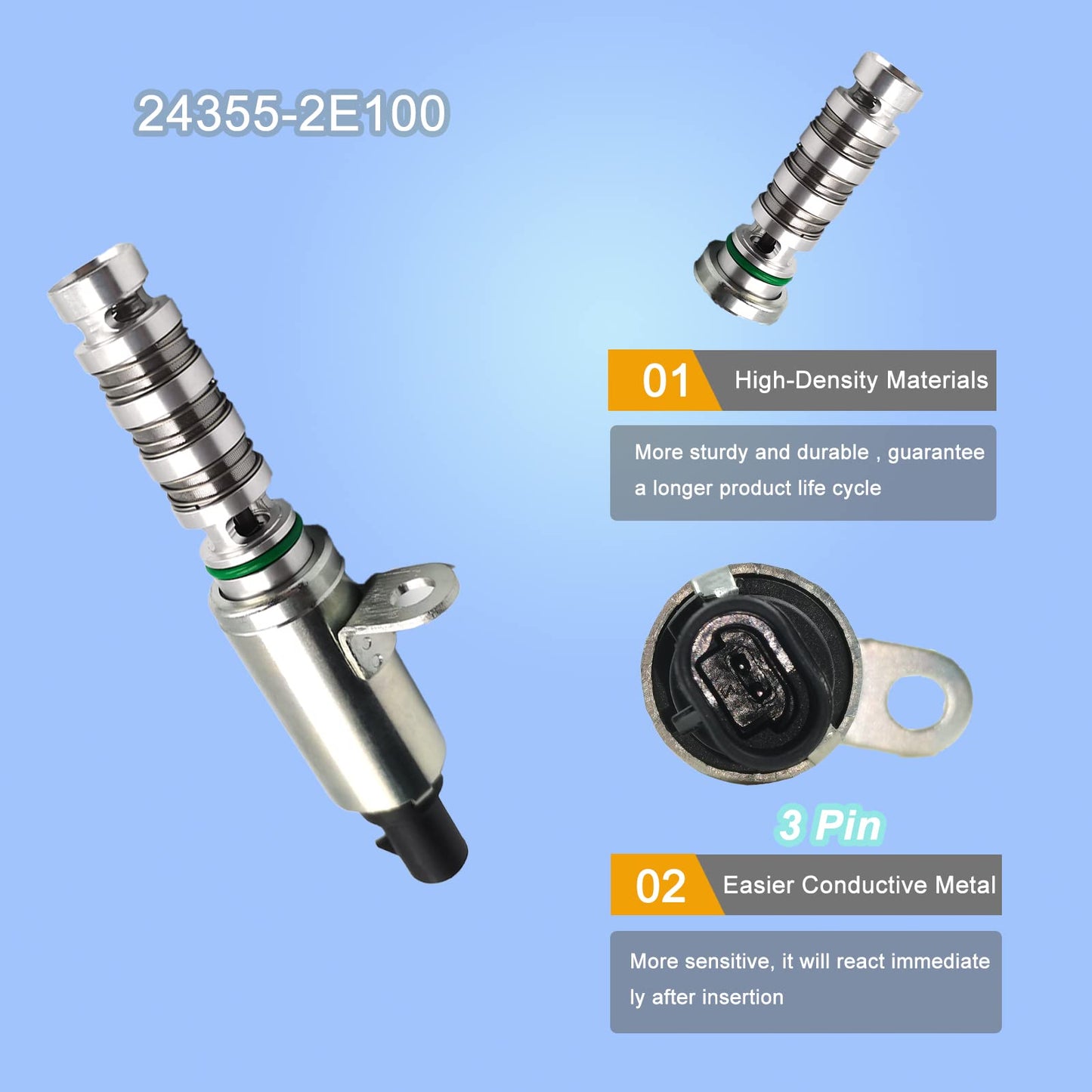Intake & Exhaust Oil Control Variable Valve Timing VVT 24375-2E100 & 24355-2E100 Compatible with Hyundai Elantra Kona Sonata Hybrid Tucson