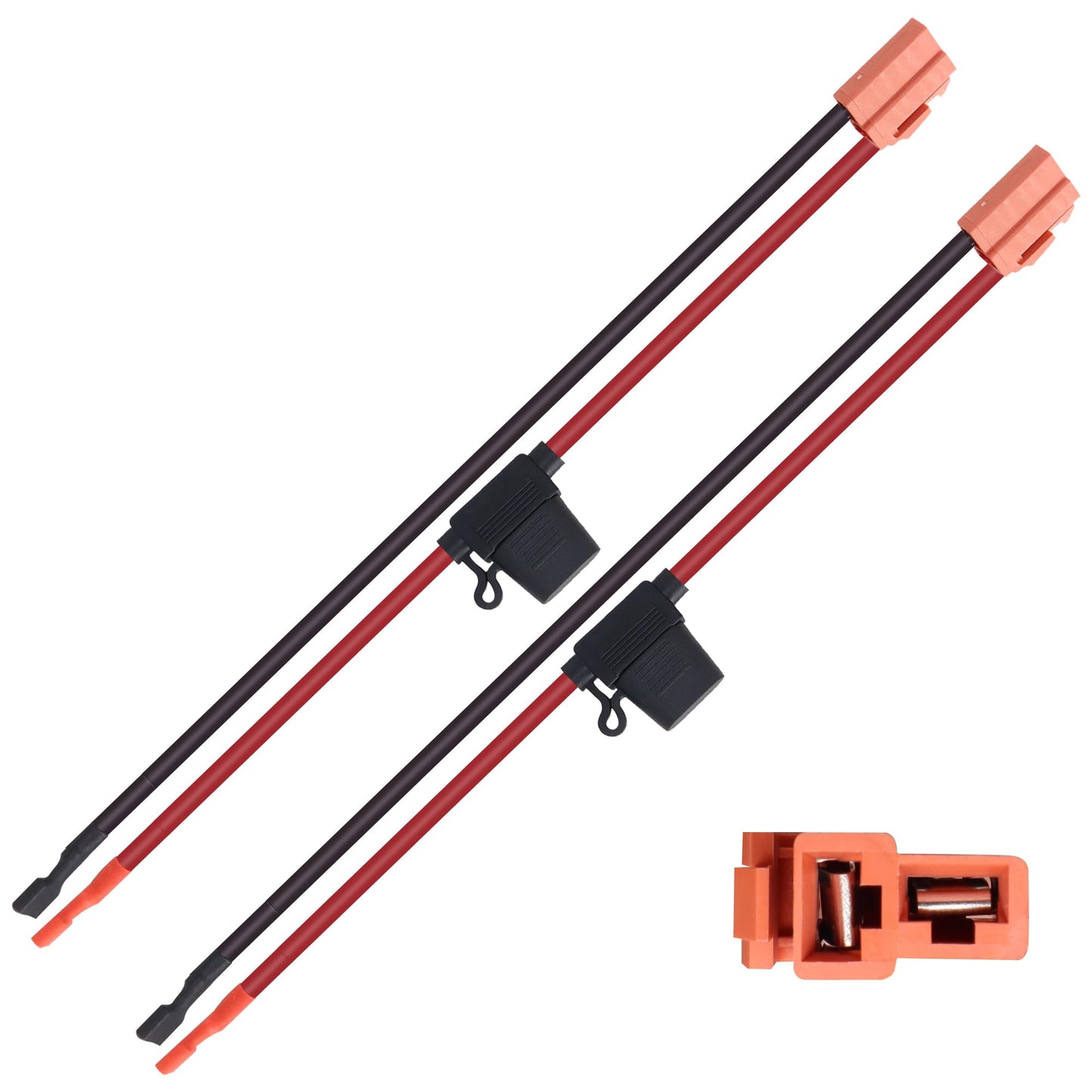 HiSport 12 Gauge Wire Battery Wire Harness Connector 2PCS Compatible with 12-Volt Ride On Vehicle with red 2 pins Connector 40A Replaceable Fuse