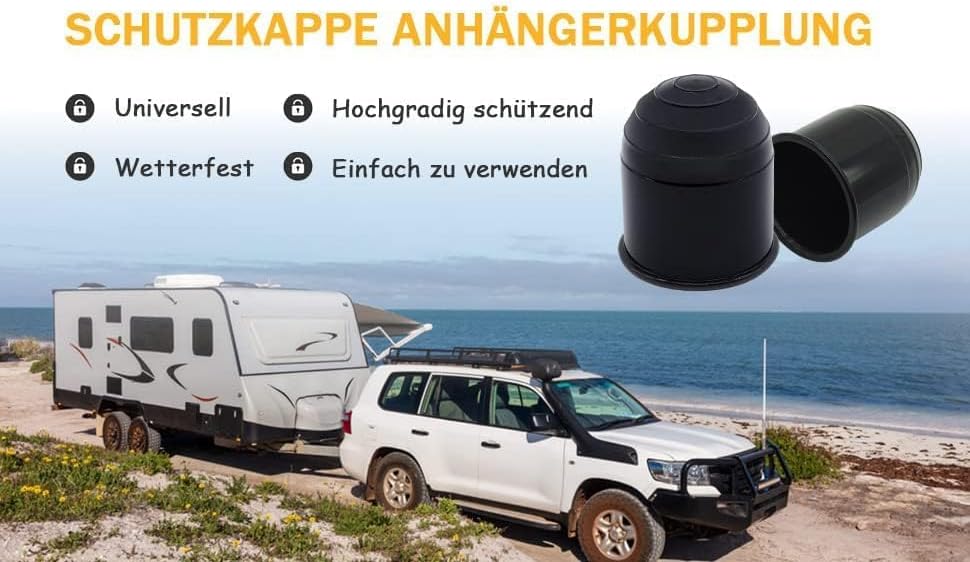 HISports anhängerkupplung Abdeckung 2 Stück,Kugelschutzkappe Abdeckkappe Universal Gummi 50mm für Wohnmobilanhänger （Schwarz）