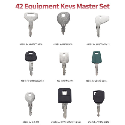 HiSport 42 Heavy Equipment Keys Master Set Compatible with Caterpillar Bobcat JD Case JLG JCB Volvo Ford New Holland Yanmar Takeuchi Kubota Toyota Hitachi