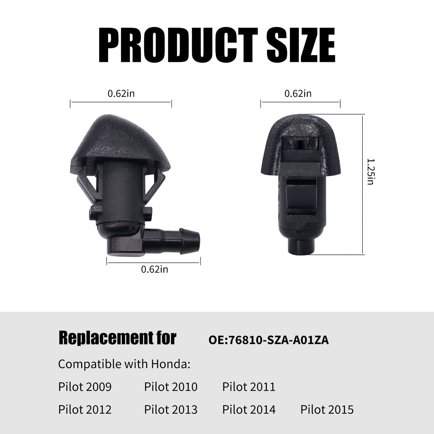 HiSport 76810-SZA-A01ZA Windshield Sprinkler Wiper Nozzle - Compatible with Honda Pilot 2009 2010 2011 2012 2013 2014 2015 - (Two Side)