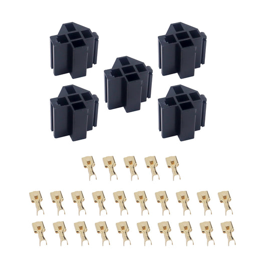 HiSport 5-Pin 12V 30A/40A Relay Connector with 6.3mm Terminals (5-Pack), Automotive Electrical Relay Socket Kit for Cars Trucks