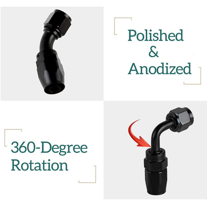 HiSport 12AN 45 Degree Hose End Fitting Swivel Aluminum Black
