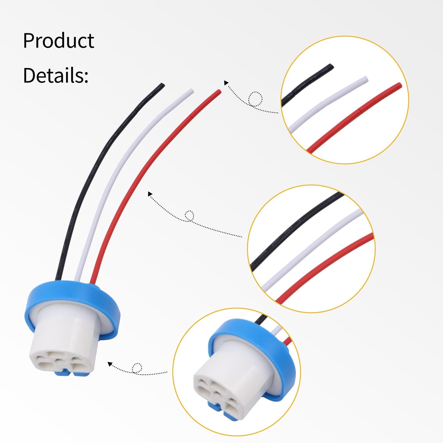 HiSport 2PCS 9007 9004 HB1 HB5 High Temperature Ceramic Male Wire Harness Extension Socket Adapter Connector Pigtail Plug Wiring Cable for Headlights Fog Lights Automative Replacement Part