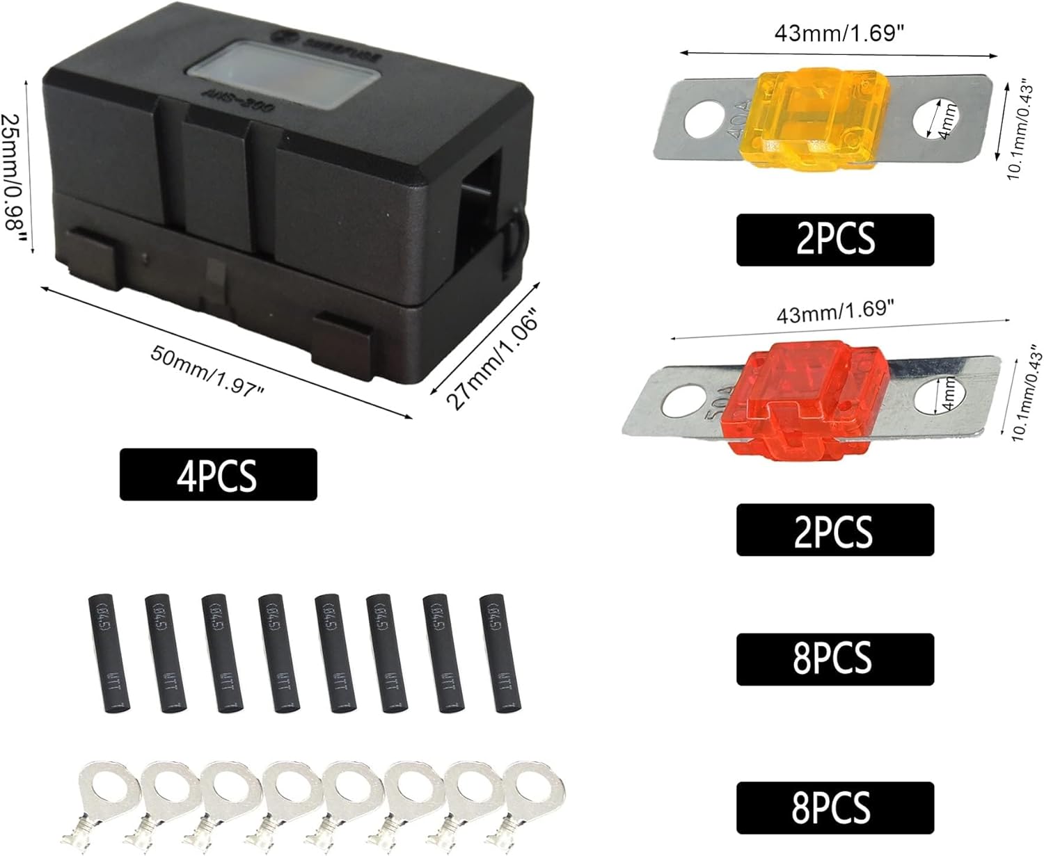 HISports Midi Fuse Holder 4 Pieces ANS Car Fuse Holder and 4 Pieces Mega Fuse Mega Fuse Holder Car Fuse Holder for Cars Trucks Vehicles Motorcycle Coach Truck Vehicles Motorcycle Camper Van Truck