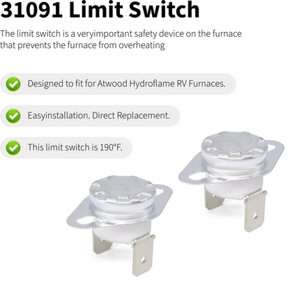 HiSport 31091 RV Furnace Limit Switch 190¨H 2PCS - Compatible with Atwood Hydro Flame Dometic RV Furnace Heater