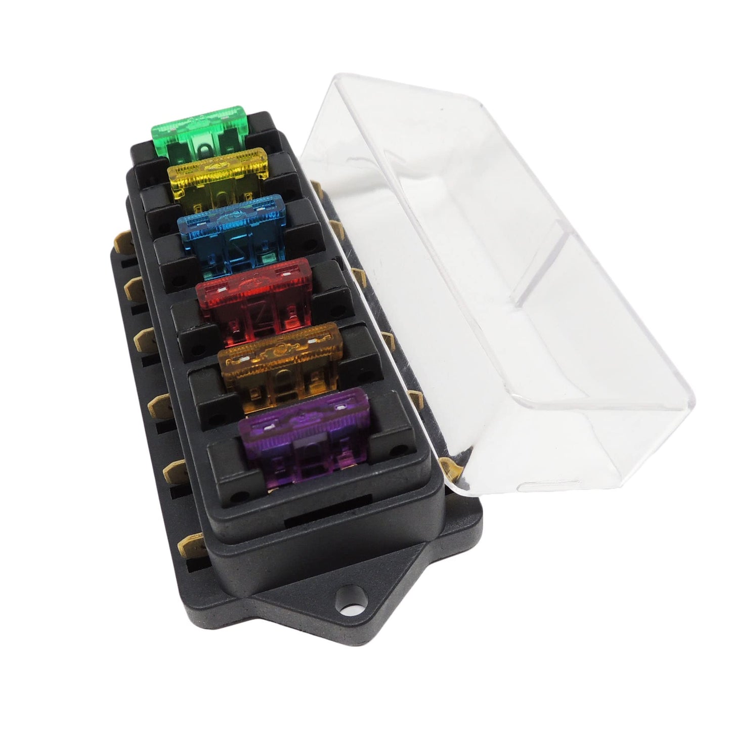 HiSport Fuse Block 6 Way Blade Fuse Box 12V 24V Waterproof Fuse Holder with Negative Bus ATC/ATO Suitable for Marine Yacht RV Car Trailer Truck