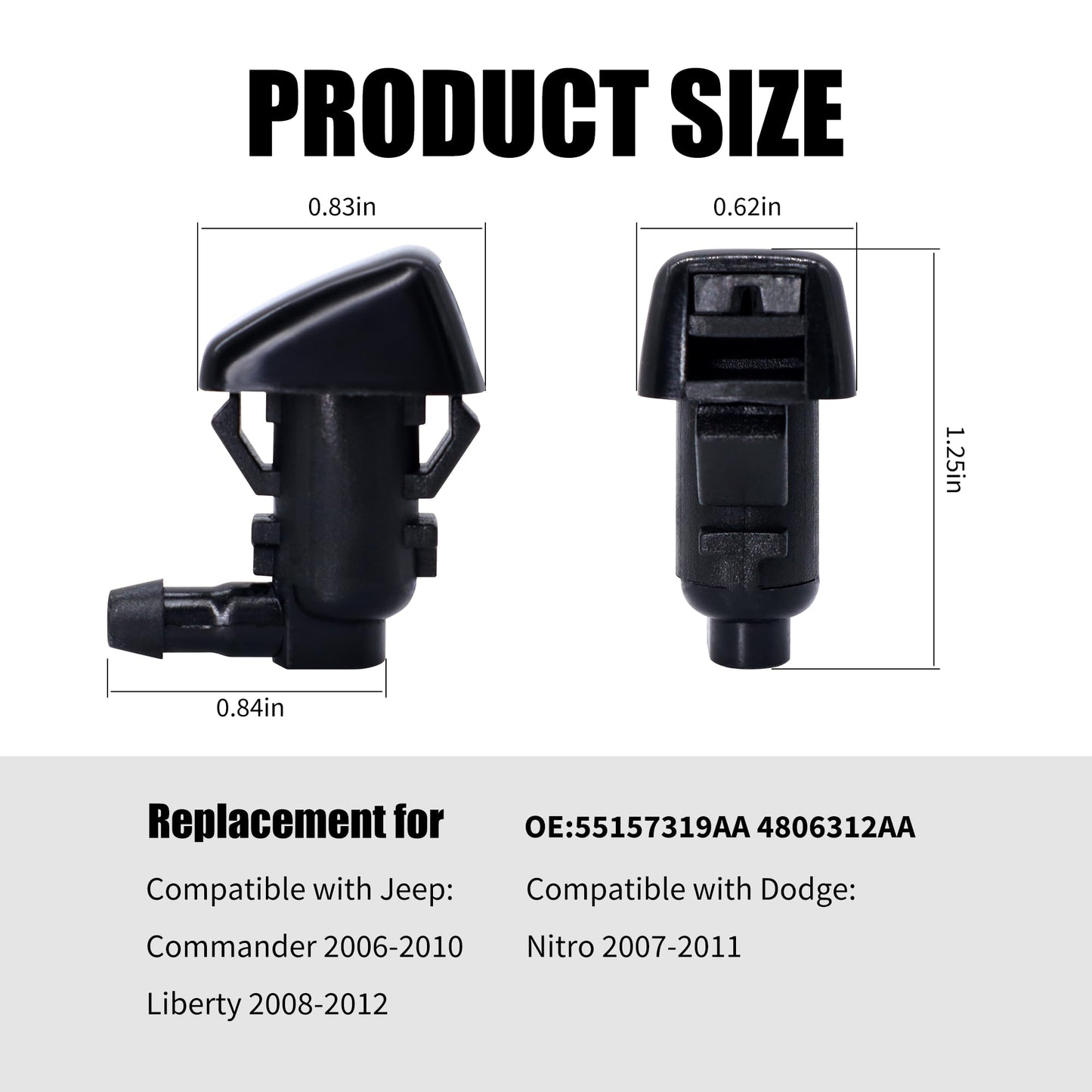 HiSport 55157319AA Windshield Sprinkler Wiper Nozzle - Compatible with Jeep Commander 2006-2010 Liberty 2008-2012 Compatible with Dodge Nitro 2007-2011 - (Two Side)