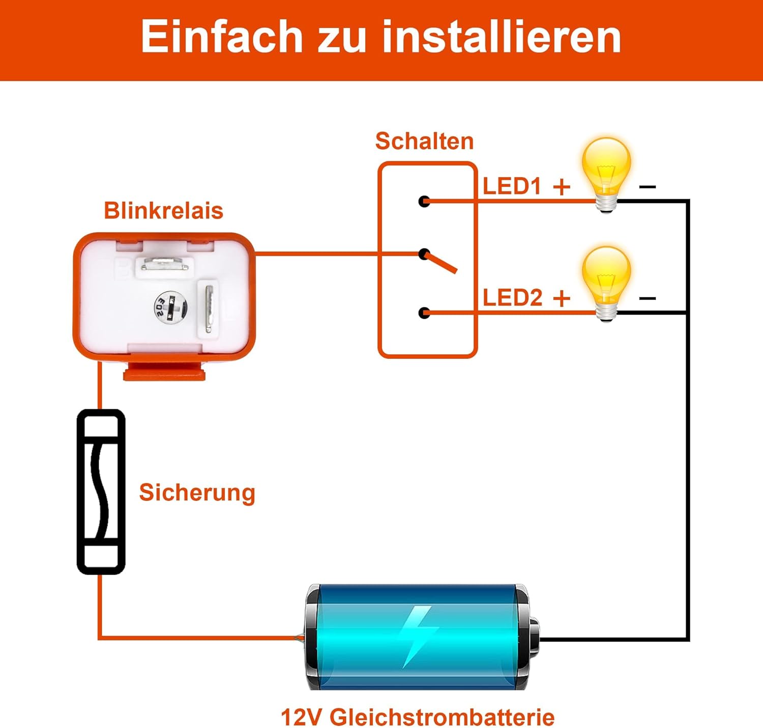 HISports 2-poliges Blinkfrequenz-Steuerrelais - für Fahrzeugmotorräder für elektronische LED-Blinker, einstellbares Blinkrelais, 12 V, 0,02 A-10 A, Orange