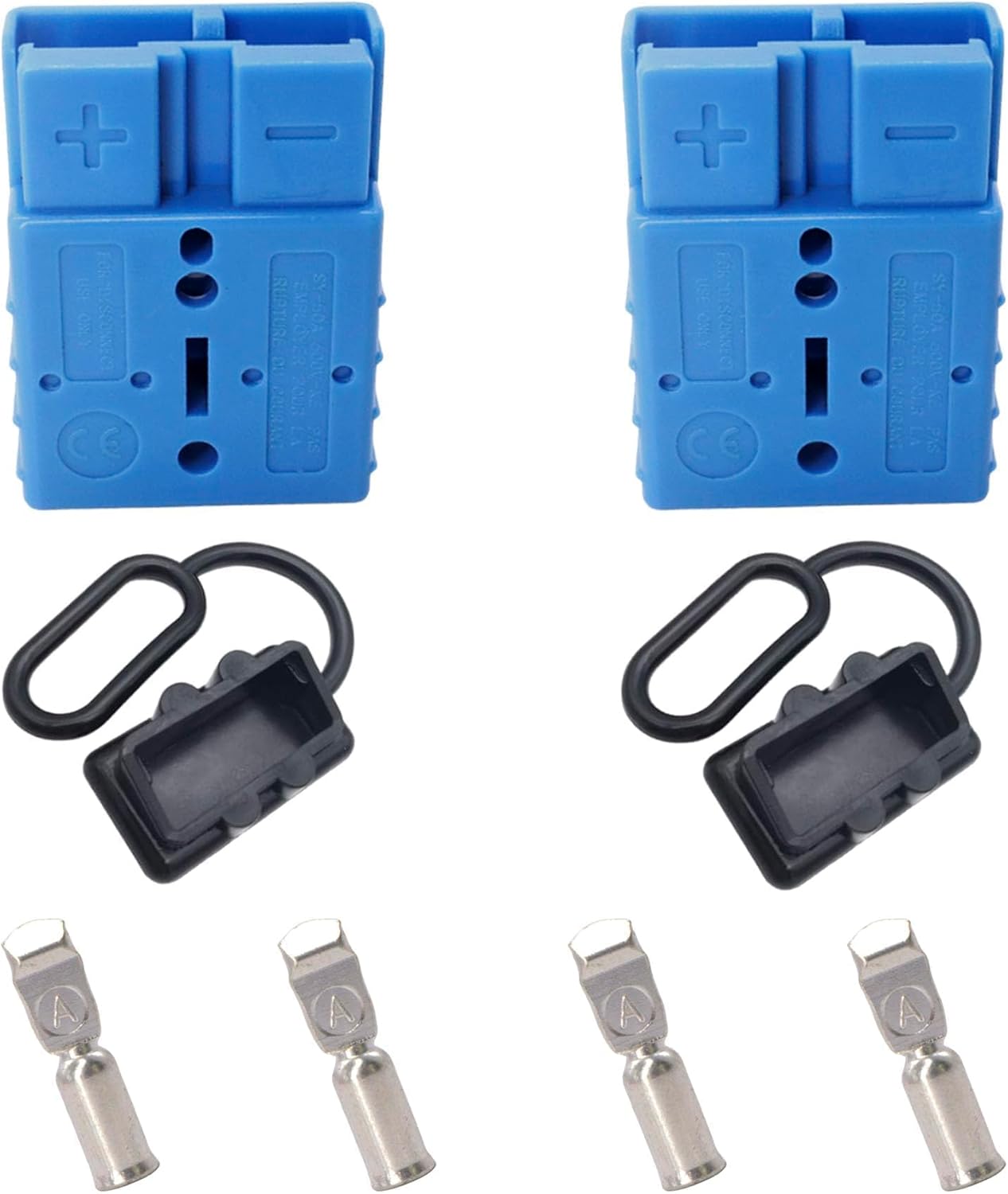 HISports Batteriestecker 50A, Batterie Anschluss-Schnellverbindungsstecker mit Staubschutzkappe für Klimaanlage, Wohnmobil, Wohnwagen, Boot, 2 Stück Blau