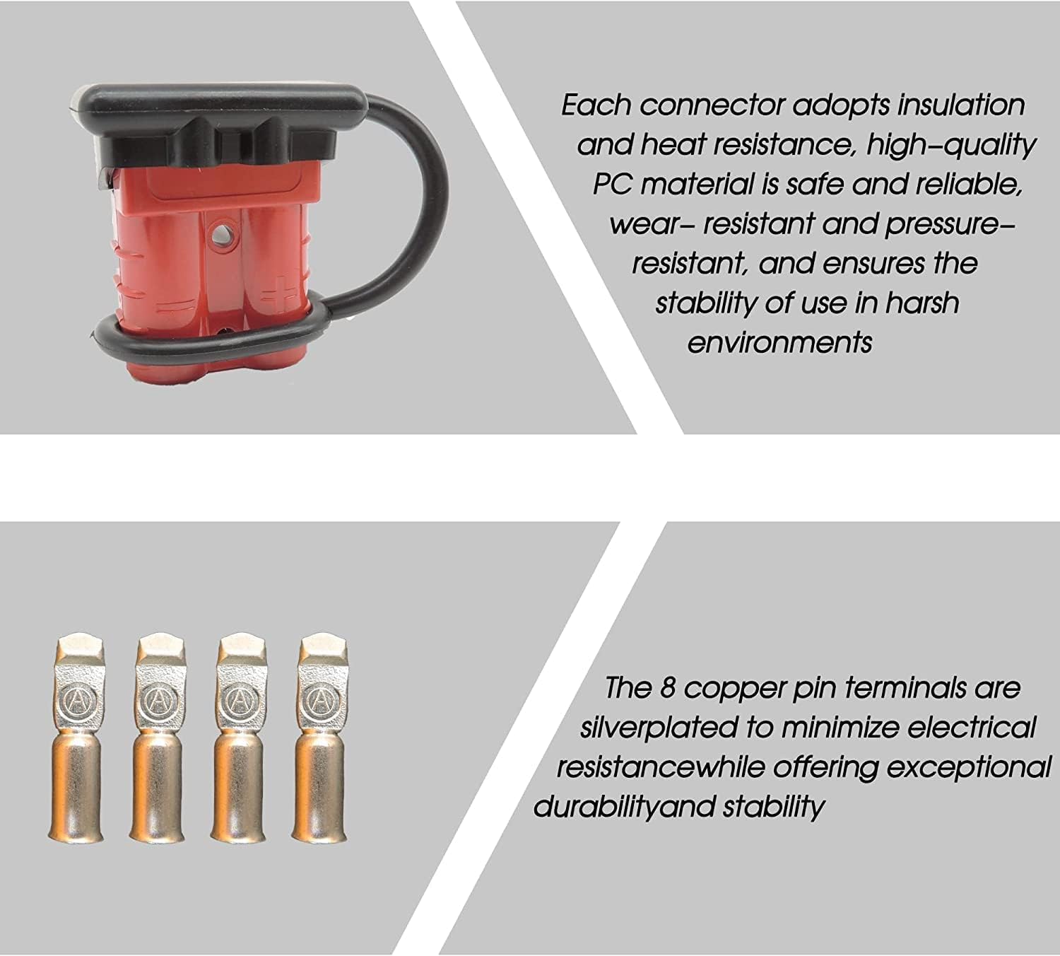 HISports 50 A Batteriestecker AWG 6-12 Schnellverbindung Batterie Schnellverbindung/Trennung Kabelbaum Steckersatz für 12 V bis 36 V 1PCS(Grau)