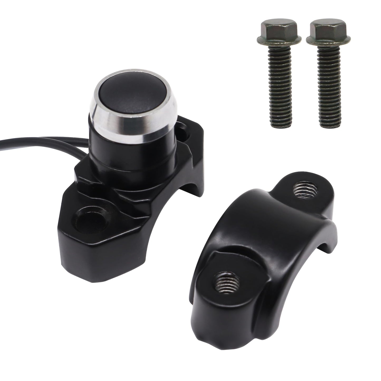 HiSport Aluminum 7/8" Motorcycle Handlebar Control Horn Start/Stop On/Off Switch Button Momentary Action with Two Bullet Connectors Black Button 12V