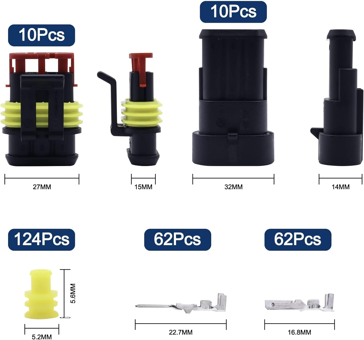 HISports Car Electrical Wire Connector Terminals Waterproof 3Pin Way Terminal Wire Connector Plug Car Spark Plug Connectors with Box for Motorcycle Car Truck Boat Scooter Auto Marine