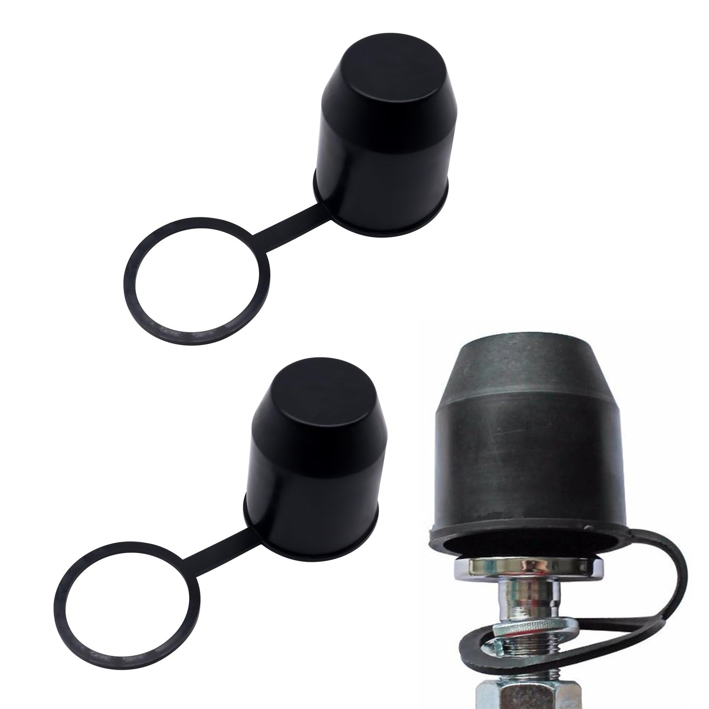 HiSport 2-Pack Universal Trailer Hitch Ball Cover with Hook - 2" Towing Ball Protector Cap for RV, Truck, Boat, and Caravan - Weather-Resistant Drawbar Cover with Tether