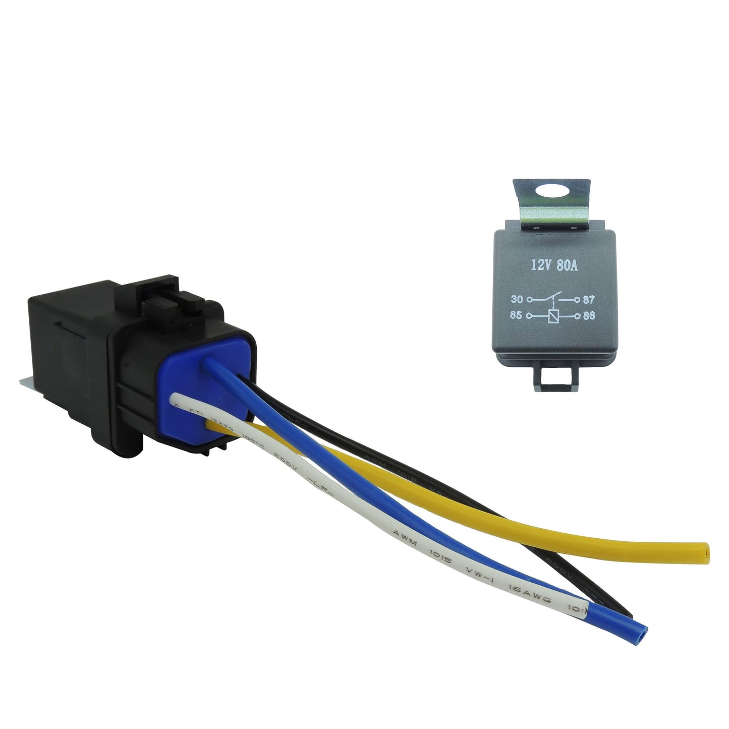 HiSport Automotive Relay, 4-PIN 80/60 AMP 12V DC Waterproof Relay with Harness, Heavy Duty 12 AWG Tinned Copper Wire Gauges