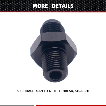 HiSport 4AN to 1/8 NPT Male Hose Fitting Adapter, Universal Aluminum Flare Male 4AN to 1/8'' NPT Union Fuel Oil Line Pipe Connector Black Anodized