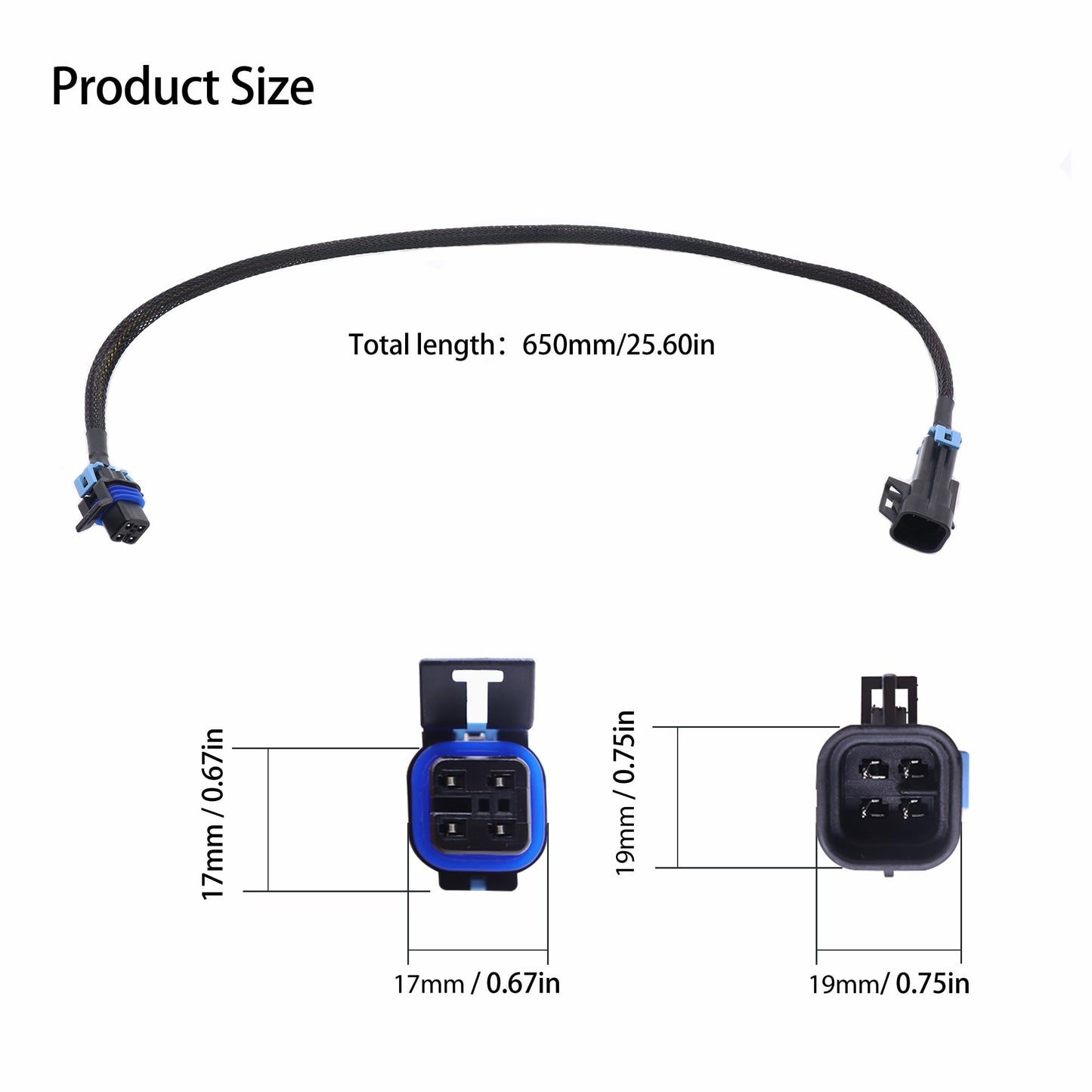 HiSport Wire Harness for LS2 LS6 O2 Header Wire Harness Black 24" O2 Oxygen Sensor Extension Square 4 Pin