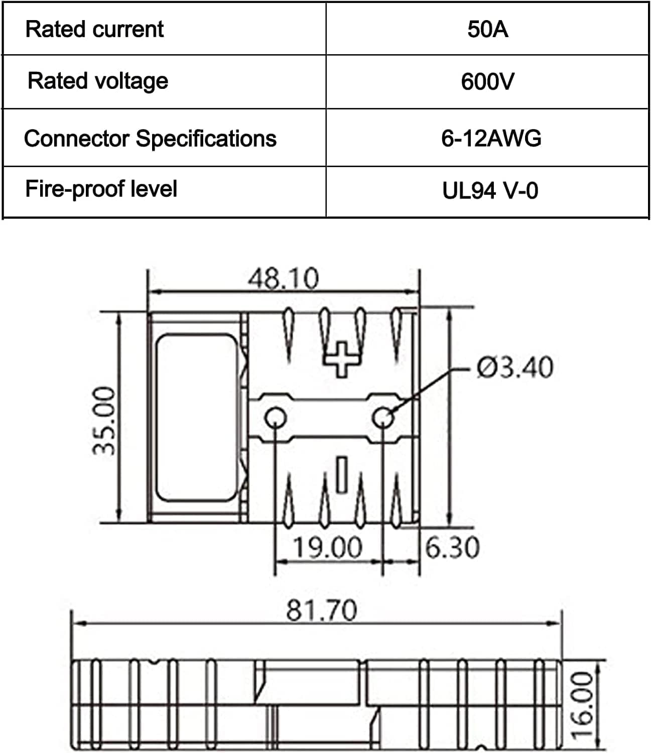 HISports 50 A Batteriestecker AWG 6-12 Schnellverbindung Batterie Schnellverbindung/Trennung Kabelbaum Steckersatz für 12 V bis 36 V 1PCS(Grau)