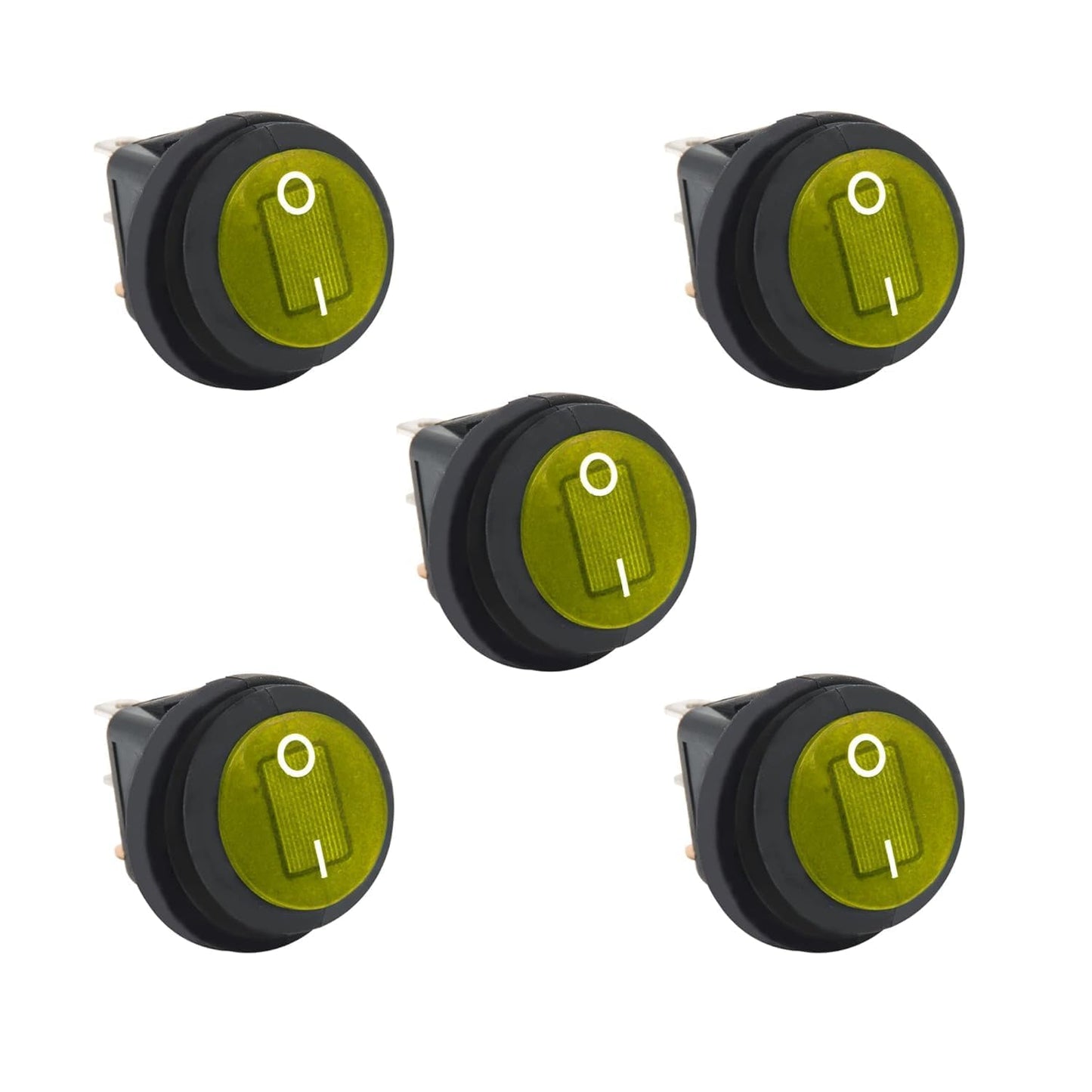 HiSport KCD1-8-101NW 10PCS Waterproof Round Rocker Toggle Switch 2 Position DC 12V 20A ON-Off with LED Light SPST 3 Pins Yellow