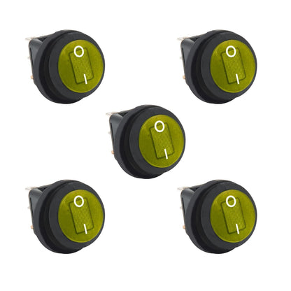 HiSport KCD1-8-101NW 10PCS Waterproof Round Rocker Toggle Switch 2 Position DC 12V 20A ON-Off with LED Light SPST 3 Pins Yellow