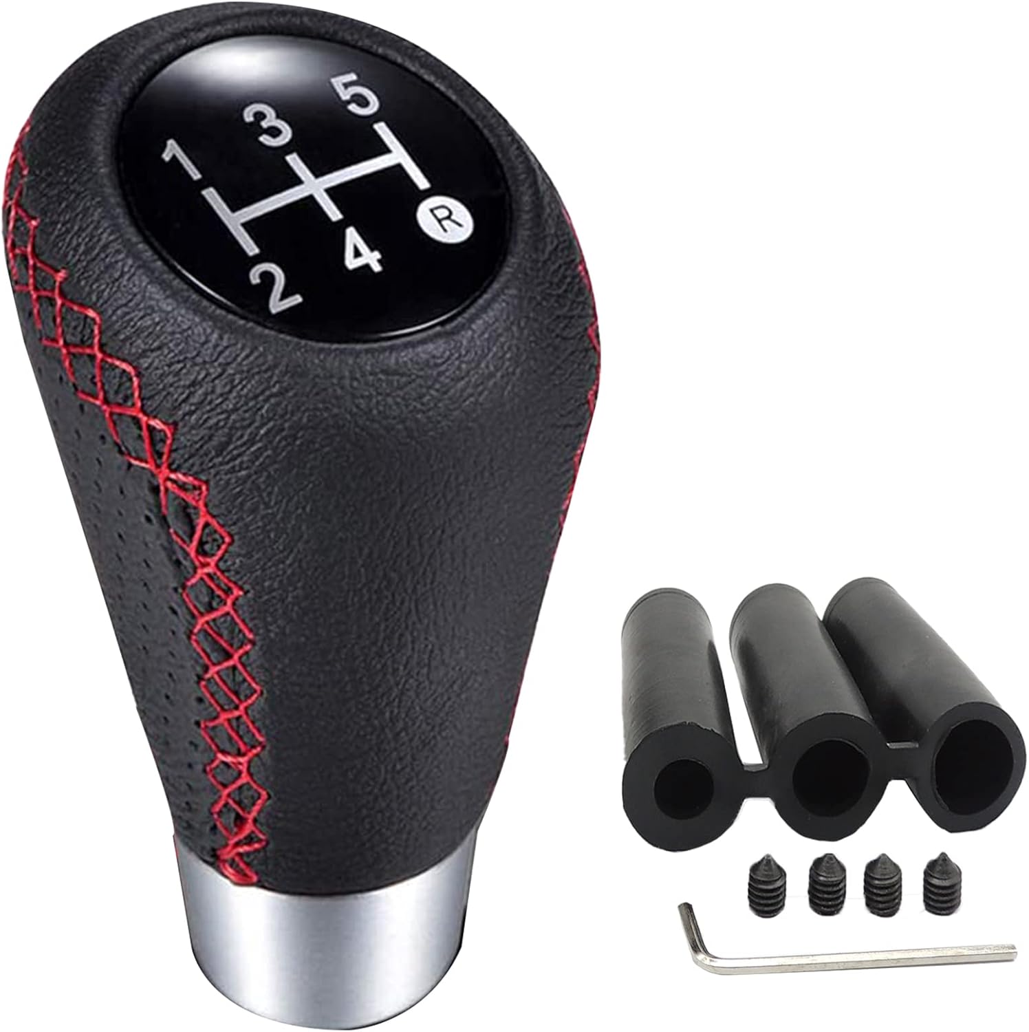 HiSport Gear Shifter Knobs 5 Speed Manual Stick Shift Handle Leather Car Shift Knob with 3 Adapters of Manual Gear Shift Knob for Manual Car Manual Transmission