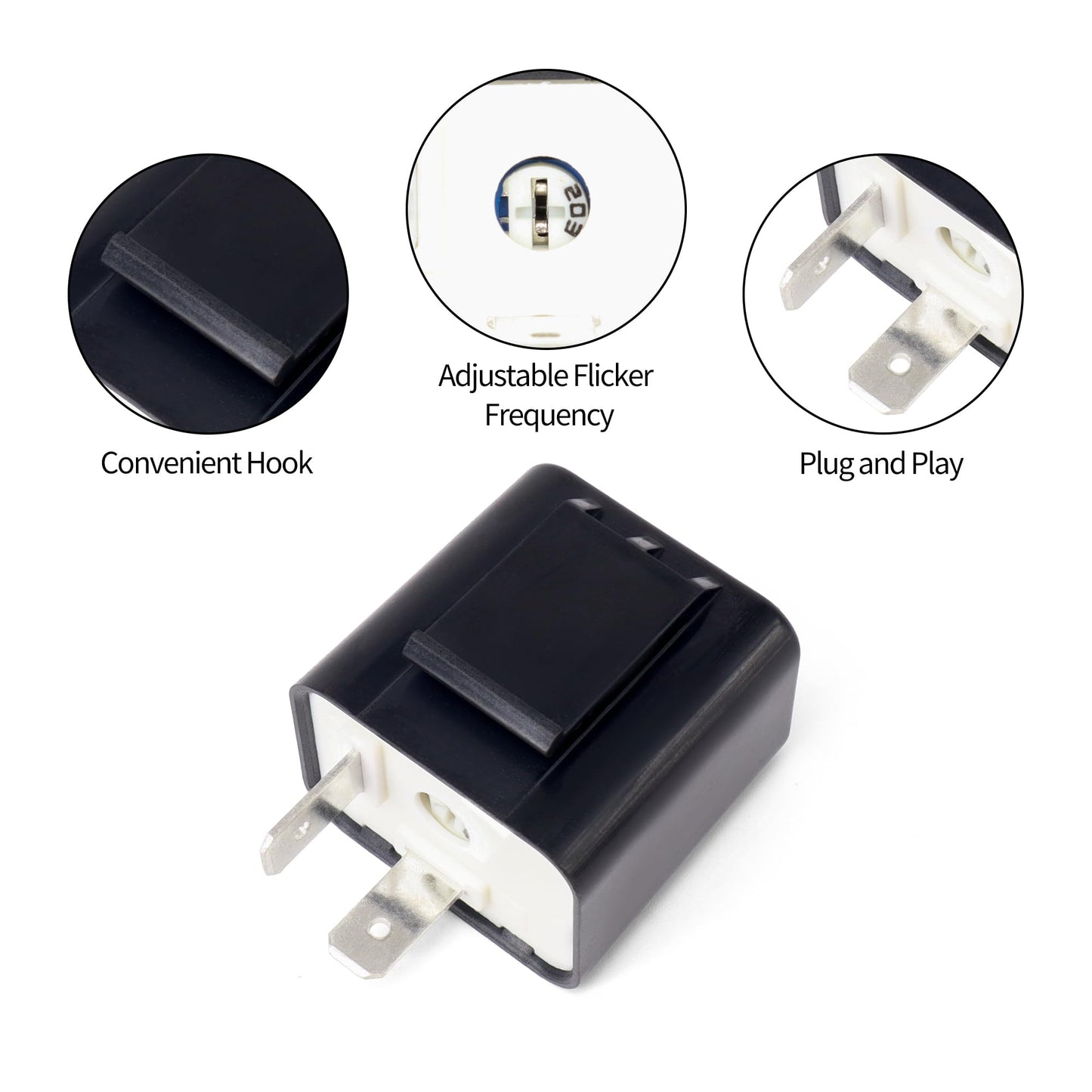 HiSport 12V 2 PIN Adjustable Electronic Flasher Relay Compatible with Honda Grom 125, Kawasaki ZX6R, 250R, Ninja 300, Z300, Black Blinker Relay Fix for LED Turn Signal Light Bulbs 2PCS