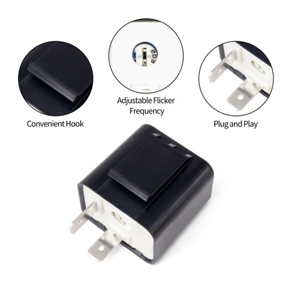 HiSport 12V 2 PIN Adjustable Electronic Flasher Relay Compatible with Honda Grom 125, Kawasaki ZX6R, 250R, Ninja 300, Z300, Black Blinker Relay Fix for LED Turn Signal Light Bulbs 1PCS