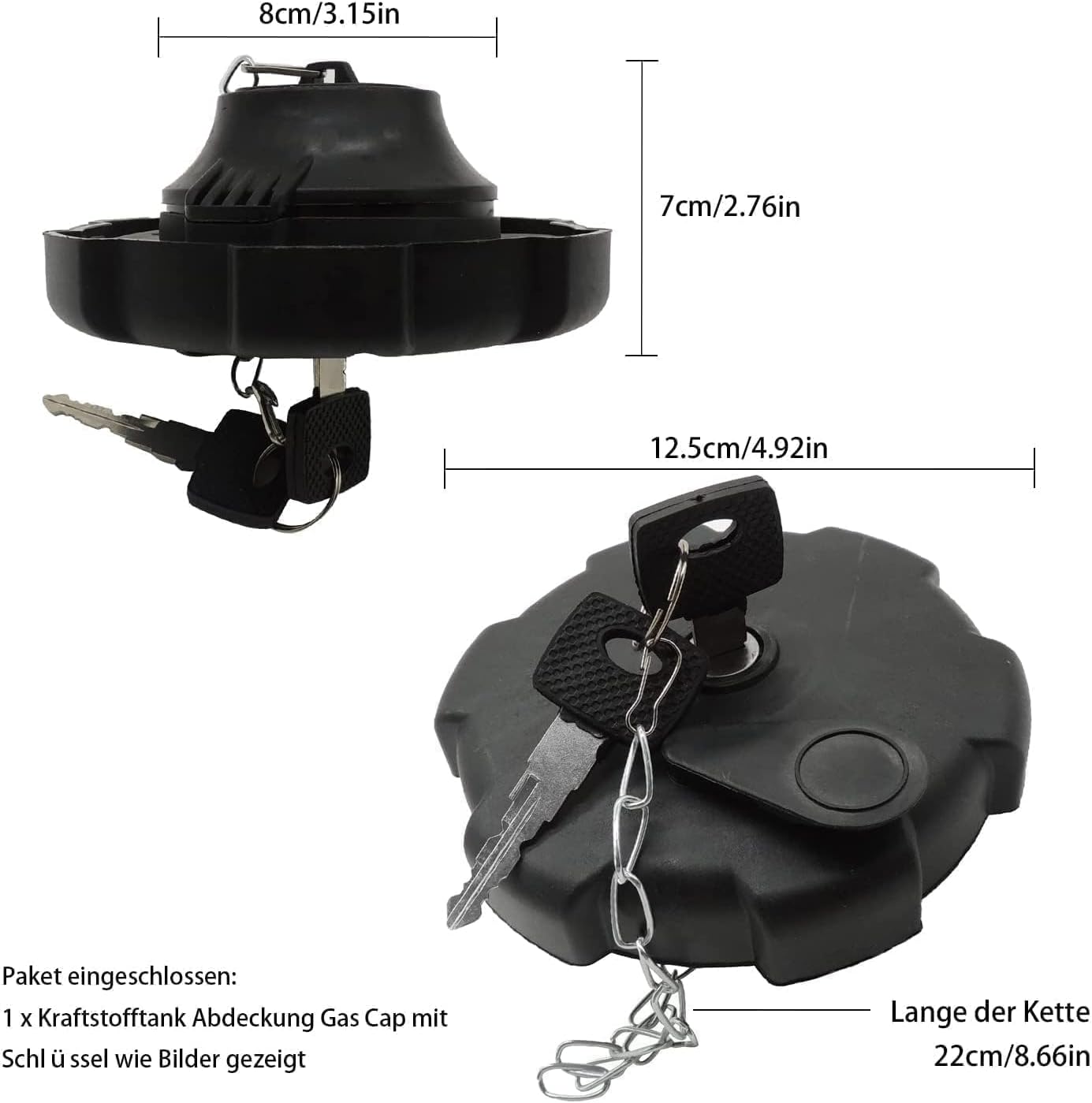 HISports Tankdeckel 80 mm LKW Auto D1397FGS Schwarz Abschliessbar Tankverschluss Tank Abdeckung mit 2 Schlüsseln Belüftet Ersetzen 0004711230