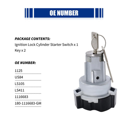 HiSport 1116683 Ignition Lock Cylinder Starter Switch in Dash with 2 Keys Compatible with Chevy GMC 1967-1979 Replace LS105,US84,1125,LS411