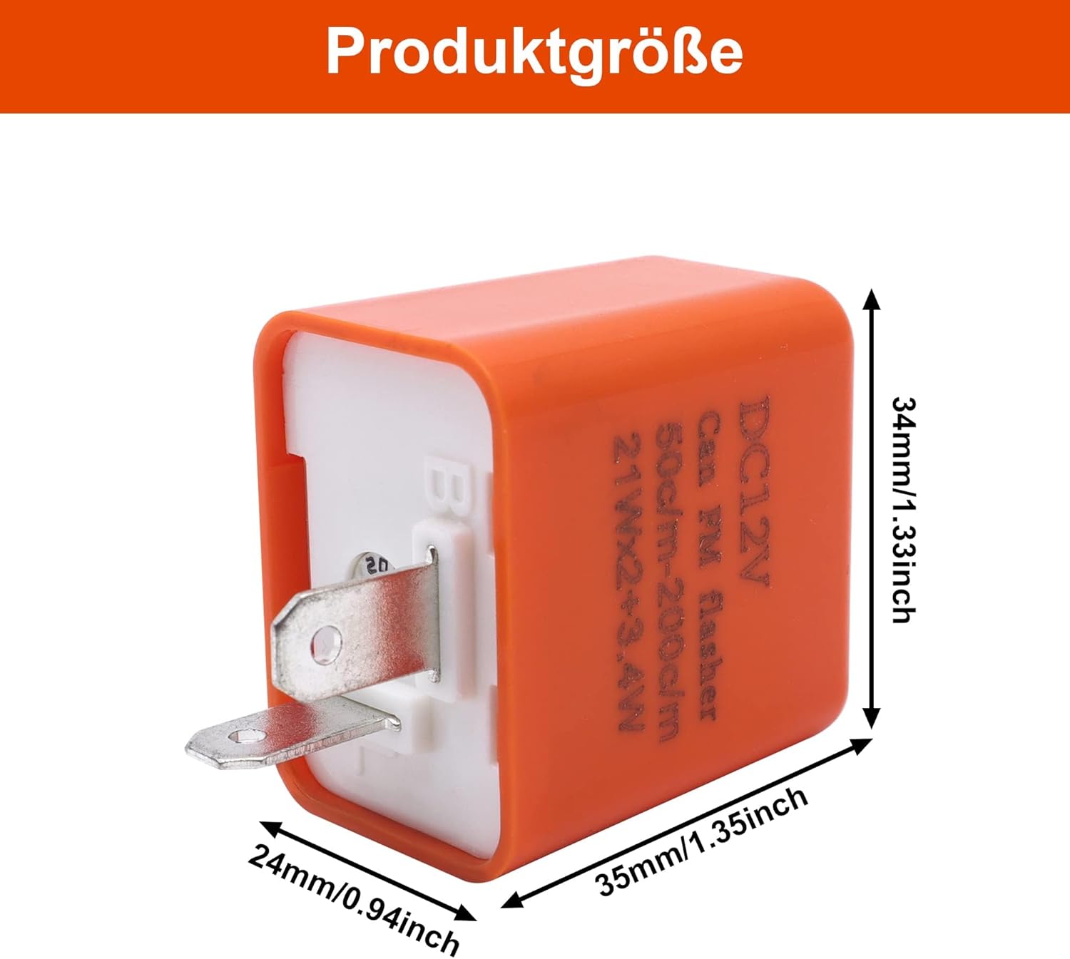 HISports 2-poliges Blinkfrequenz-Steuerrelais - für Fahrzeugmotorräder für elektronische LED-Blinker, einstellbares Blinkrelais, 12 V, 0,02 A-10 A, Orange