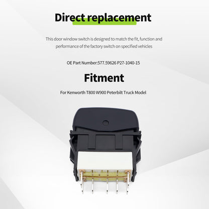 HiSport Cruise Control Rocker Switch P27-1040-15 - Compatible with Kenworth T800 W900 Peterbilt Truck Model - Replace 577.59626