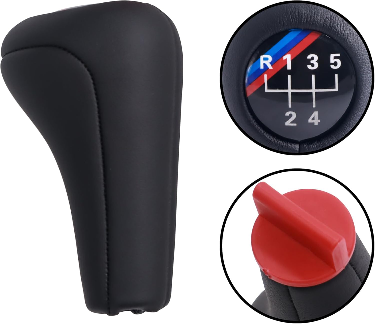 HiSport Gear Shifter Knob,5-Speed Leather Car Stick Shifting Knobs Shifter Lever Compatible with BMW E34 E39 M5 M3 M6 E36 E46 E21 E30 and Most Manual Transmission Vehicle