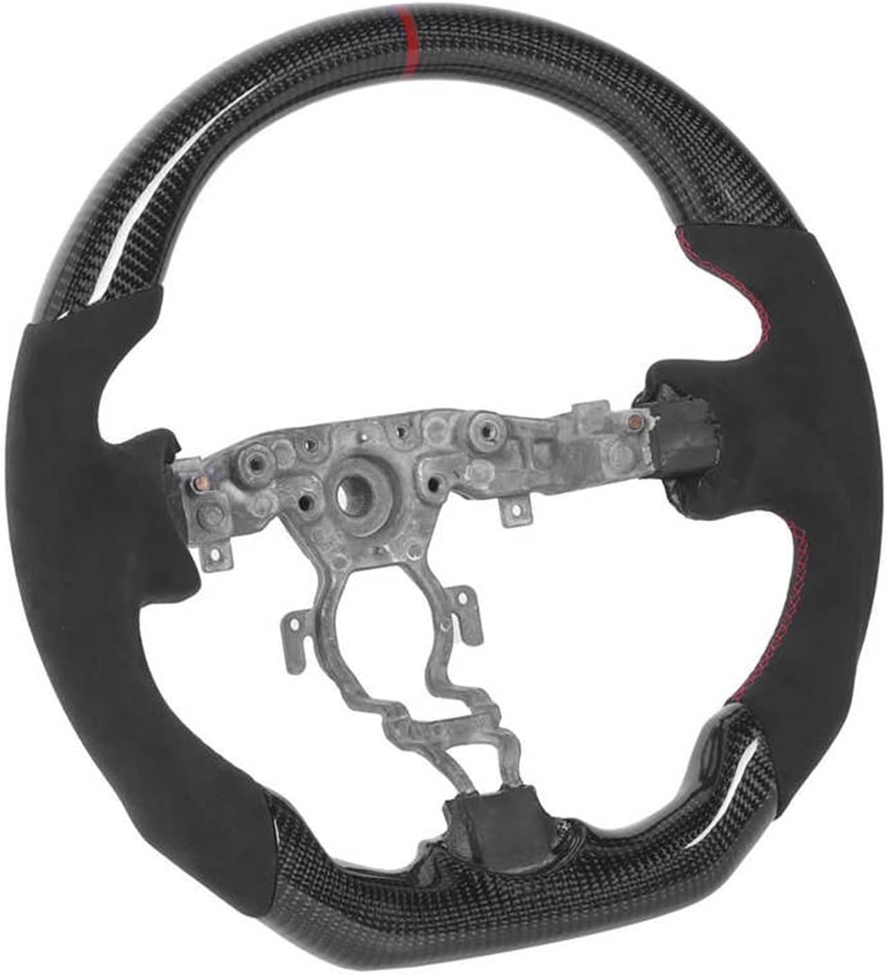 HiSport Carbon Fiber Steering Wheel Suede With Red Stitching Flat Bottom Steering Wheel Compatible With Nissan 370z 2009-2020