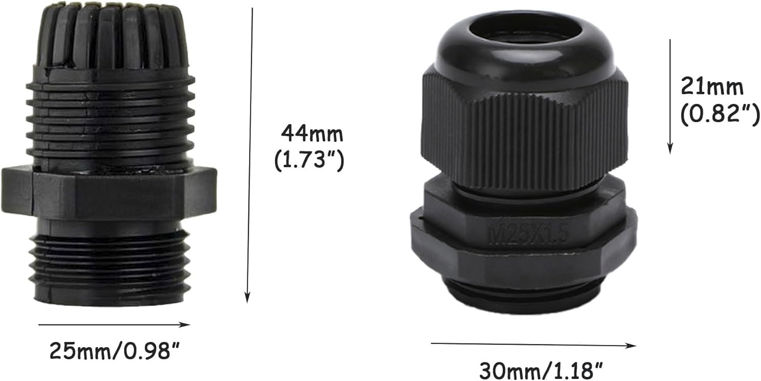 HISports M25 Kabelverschraubung Set, 10 IP68 wasserdichte, verstellbare Kabelverbinder, wasserdichte Steckverbinder für verstellbare Kabelsteckdosen