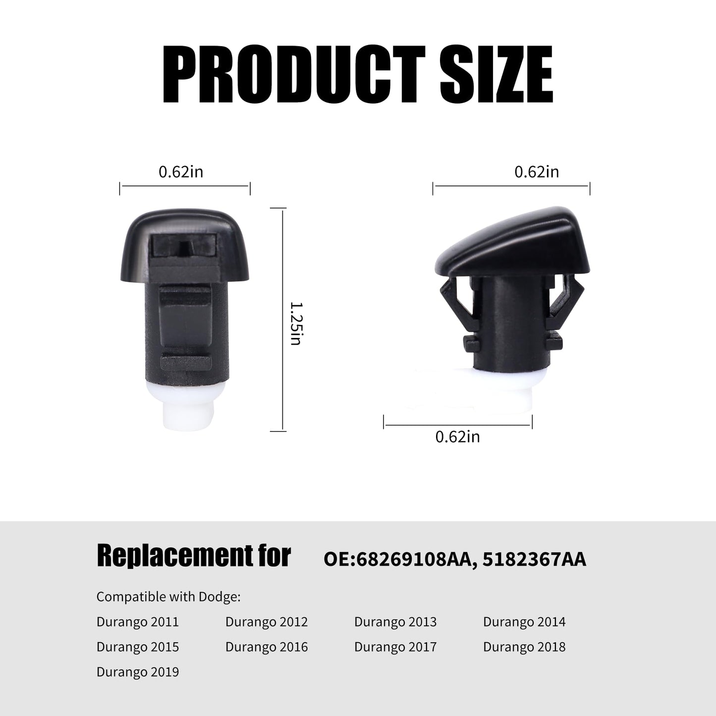 Hisoprt Front Windshield Washer Nozzle Kit Compatible with Dodge Durango 2011-2019 Replaces 68269108AA 5182367AA Wiper Fluid Washer Nozzle Spray Jet(pack of 2)