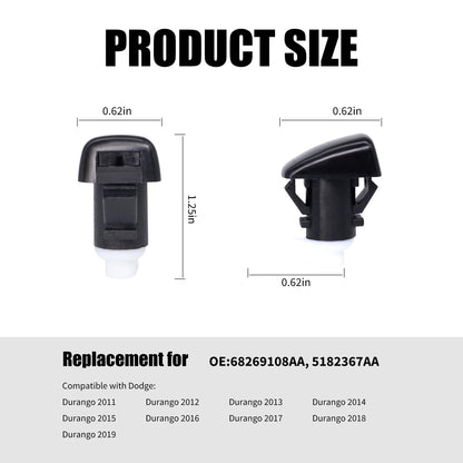 Hisoprt Front Windshield Washer Nozzle Kit Compatible with Dodge Durango 2011-2019 Replaces 68269108AA 5182367AA Wiper Fluid Washer Nozzle Spray Jet(pack of 2)