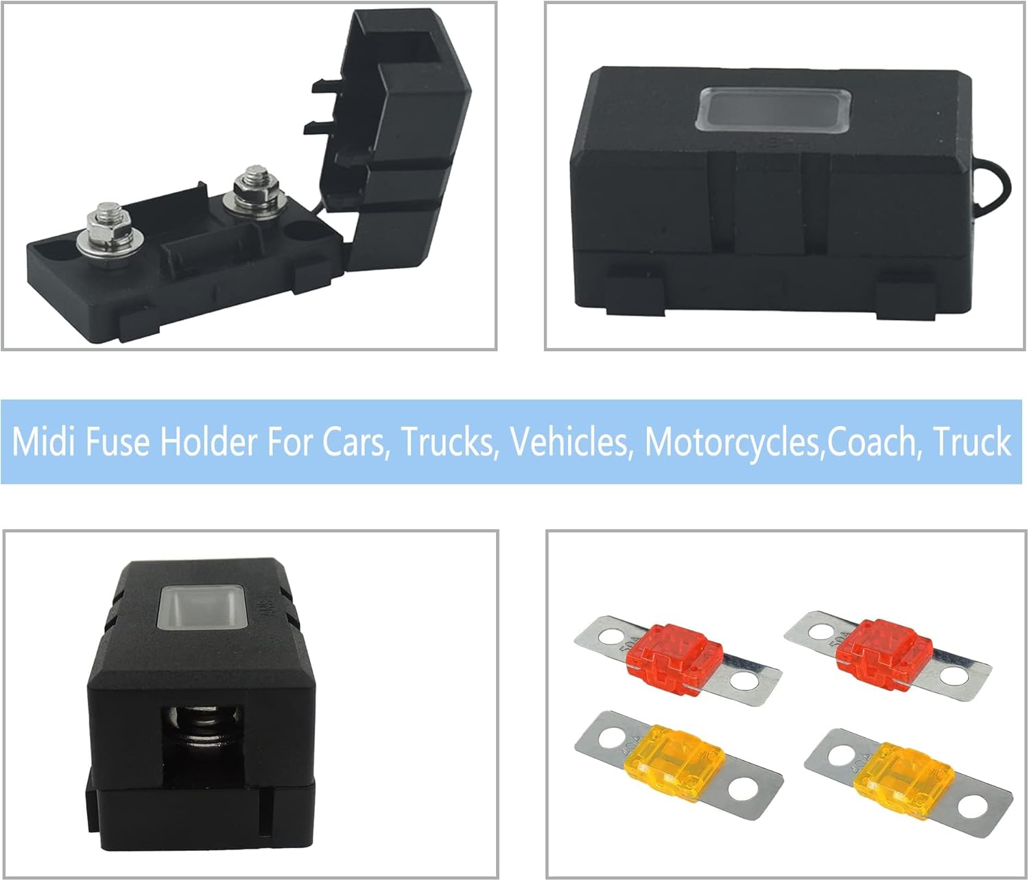 HISports Midi Fuse Holder 4 Pieces ANS Car Fuse Holder and 4 Pieces Mega Fuse Mega Fuse Holder Car Fuse Holder for Cars Trucks Vehicles Motorcycle Coach Truck Vehicles Motorcycle Camper Van Truck