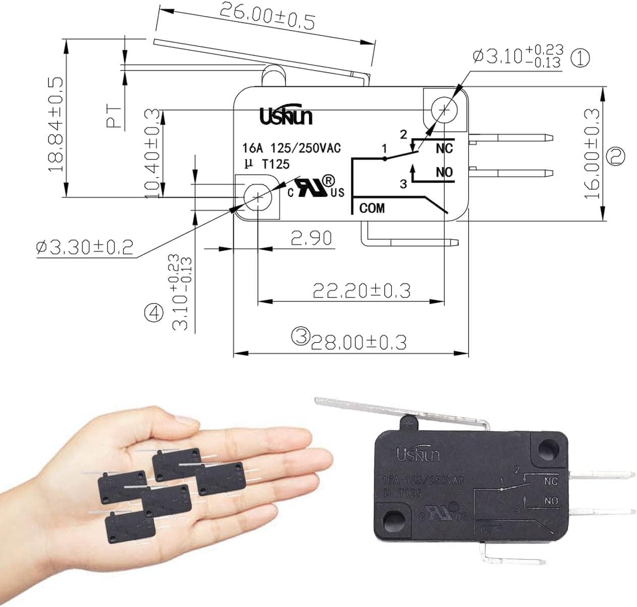 HISports 6 PCS mikroschalter 12v V-152-1c25-kompatibel mit Arduino, kurzer kurzer Scharnierhebel Arm SPDT Snap Action Typ,endschalter,schiebeschalter,microschalter