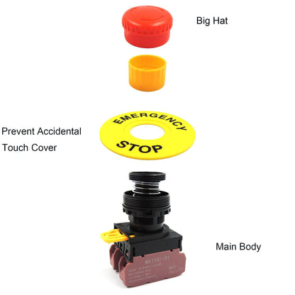 HiSport 22MM 1NC 1NO Emergency Stop Push Button Switch AC 660V 10A Red Mushroom Cap