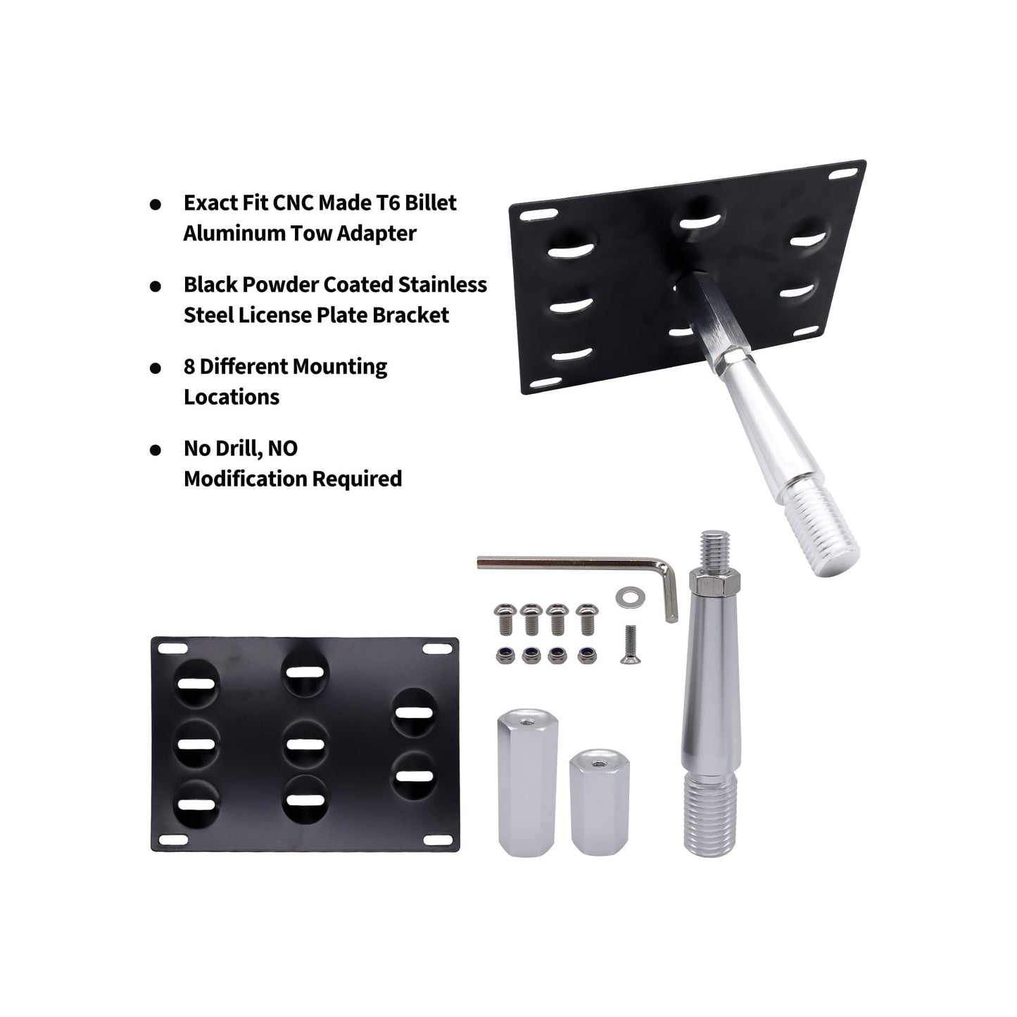 HiSport No Drill Front Bumper Tow Hook License Plate Mounting Bracket Adapter Kit Compatible with Infiniti G35 G37 Q60 2008-2015, Infiniti Q50 2014-up, Nissan GT-R 2007-2018 & Nissan 370Z 2013-2018