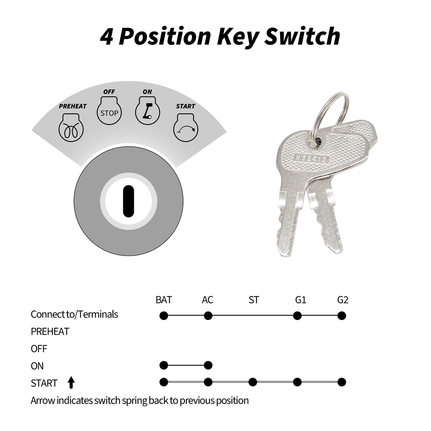 HiSport TC020-31822 Ignition Key Switch - Compatible with Kubota Tractor L2050 L2250 L2350 L2500 L2501 L2550 L2600 L2800 L3000 L2850 L3200 L3400 L3700 L3800 L4300 L4400 MX4700 MX5000 MX5100