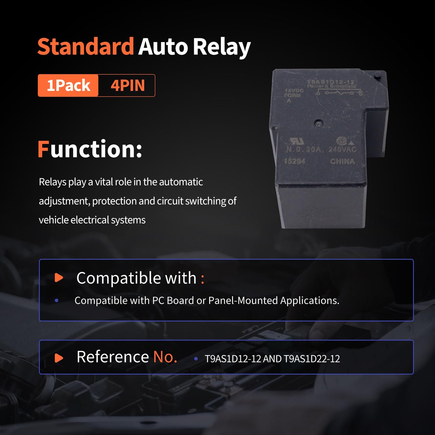 HiSport T9AS1D12-12 Power Relay 12VDC 30A SPST-NO PCB Compatible with PC Board or Panel-Mounted Applications