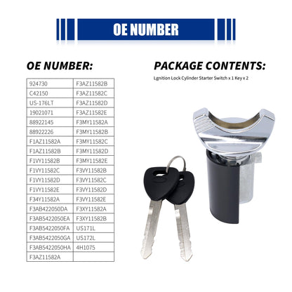 HiSport Ignition Lock Cylinder W/Keys - Compatible with Ford 1992-1995 E150/250/350, Ford 1993-1996 F150/F250/F350/F53/F59 Lincoln 1993-1998 Mercury 1990-1995 Replaces 924-730